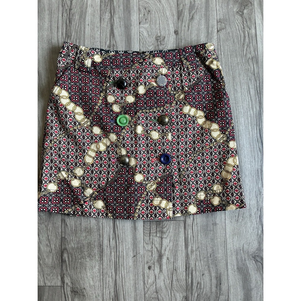 Ivy Jane Mixed Media Button Front Chain Print Mini Skirt - Size 4‎ - 100% Cotton